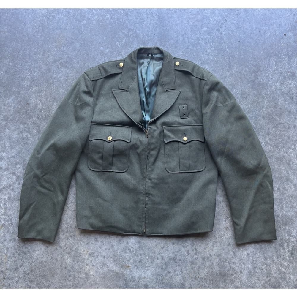 Vintage 1960s Military Officer Coat Green Button Down Wool Jacket 44L